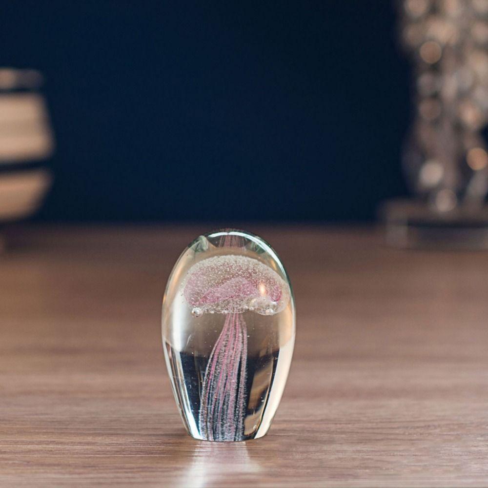 Craft Jellyfish Figurines Crystal Glass Craft Paperweight Table Ornaments Table Top Decor