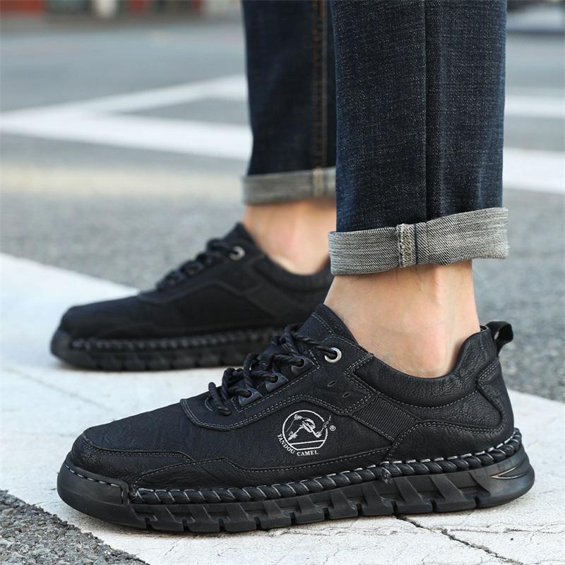 Fashion Mens Leather Shoes High Quality Luxury Outdoor Comfortable Handmade Soft Bottom Ankle Non-slip Flats Mens Casual Hiking Shoes