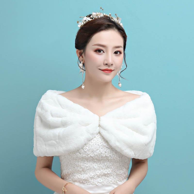 Свадебное вечернее платье с запахом из искусственного меха, болеро, накидка, свадебная шаль