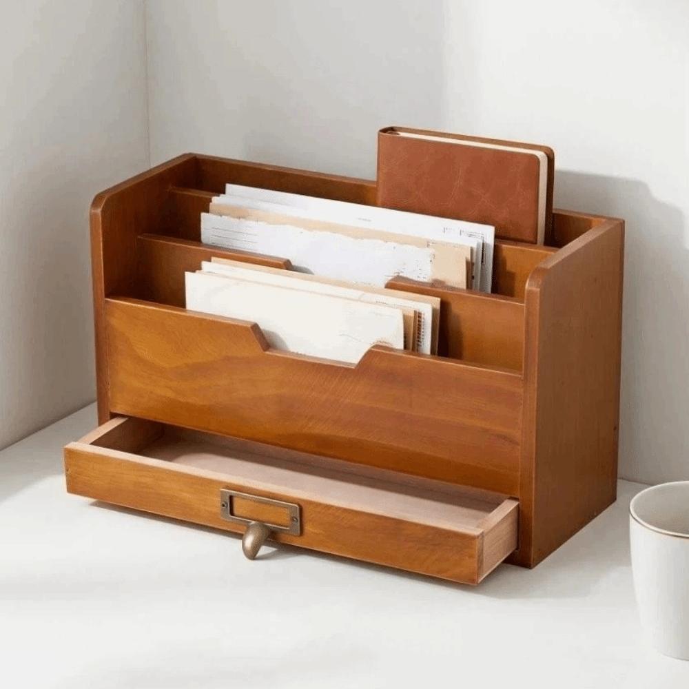 Wooden Desktop Drawer Storage Box Rustic Mail Organizer Grocery Organizer for Home