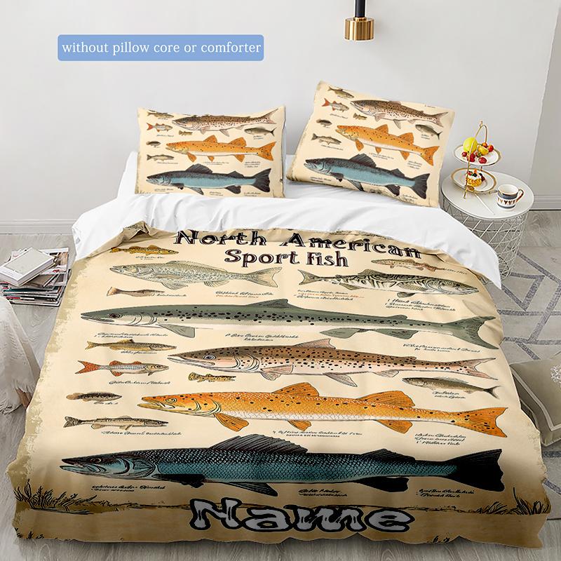 Fish Customize Your Name Duvet Coversoftbedding Set For Bedroom Guest Room And Dorm Decoration Threepiece Set Includes 1 Duvet Cover 2 Pillowcases
