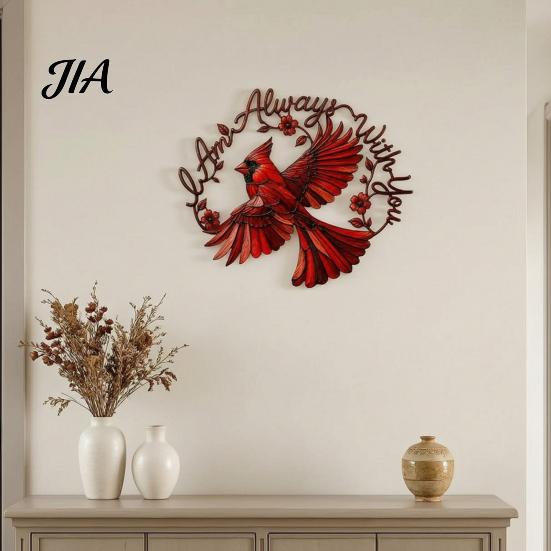 Indoor Wall Art Metal Red Bird Decoration, Hollow Sculpture, Decor Shape Hanging Ornament for Living Room Home Office
