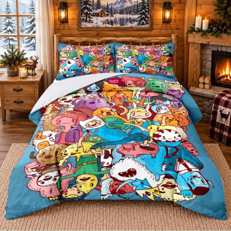 Adventure Time Pattern Bedding 3Pcs Set Bed Sheet And Pillowcases For Indoor Bedroom