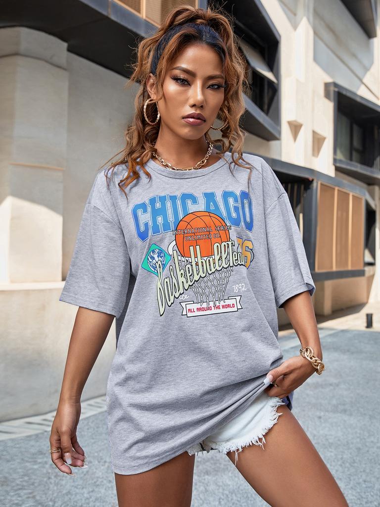 Женская летняя футболка из мягкого хлопка с принтом Chicago Basketball Club 76, уличная одежда, бренд, короткий рукав, дышащая, оверсайз