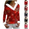 Женская футболка Рождественская рубашка с длинным рукавом для вечеринки на Рождество Флисовый воротник V-образный вырез Топ