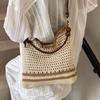 Женская сумка-тоут 2025 новая большой вместимости для поездок на работу для студентов колледжа на занятия плетеная мягкая полая пляжная на плечо