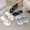2025 Summer New Pearl Cover Toe Cool Slippers Women's Muffin Bottom Square Head Thick Bottom Wedge Slippers