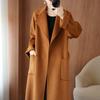 Женское шерстяное пальто средней длины двустороннее - 100% чистая шерсть, свободный крой, утолщенное для зимней моды