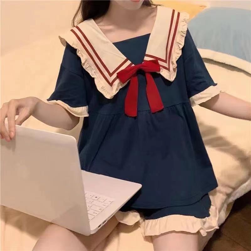 Spring and Summer Pajamas Two-Piece Female Short-Sleeved Princess Sweet and Cute Students Cartoon Ladies Homewear