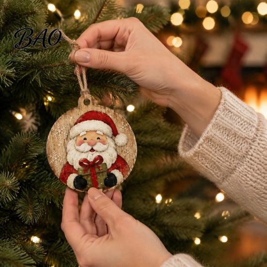 Vintage Style Christmas Tree Tags 8Pcs Wooden Ornaments, Wood Slice Hanging Decor with Santa, Retro Gift Wrap Embellishments Snowman, Gingerbread,