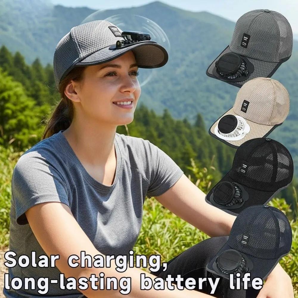 Strong Wind Baseball Cap with Fan UV Protection Breathable Mesh Sun Hat  Beach
