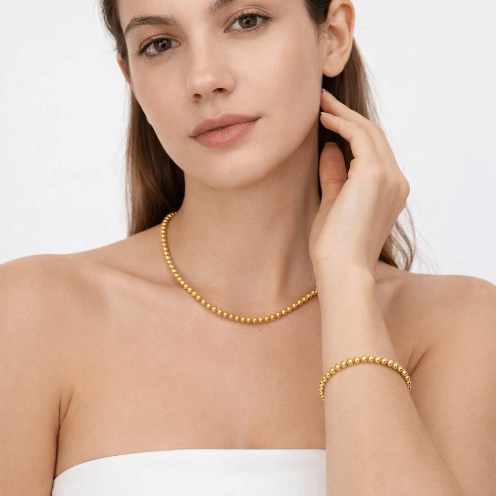 Round Gold-plated Necklace Oriental Charm Golden Hand Chain Aesthetic Bead Bracelet Couple