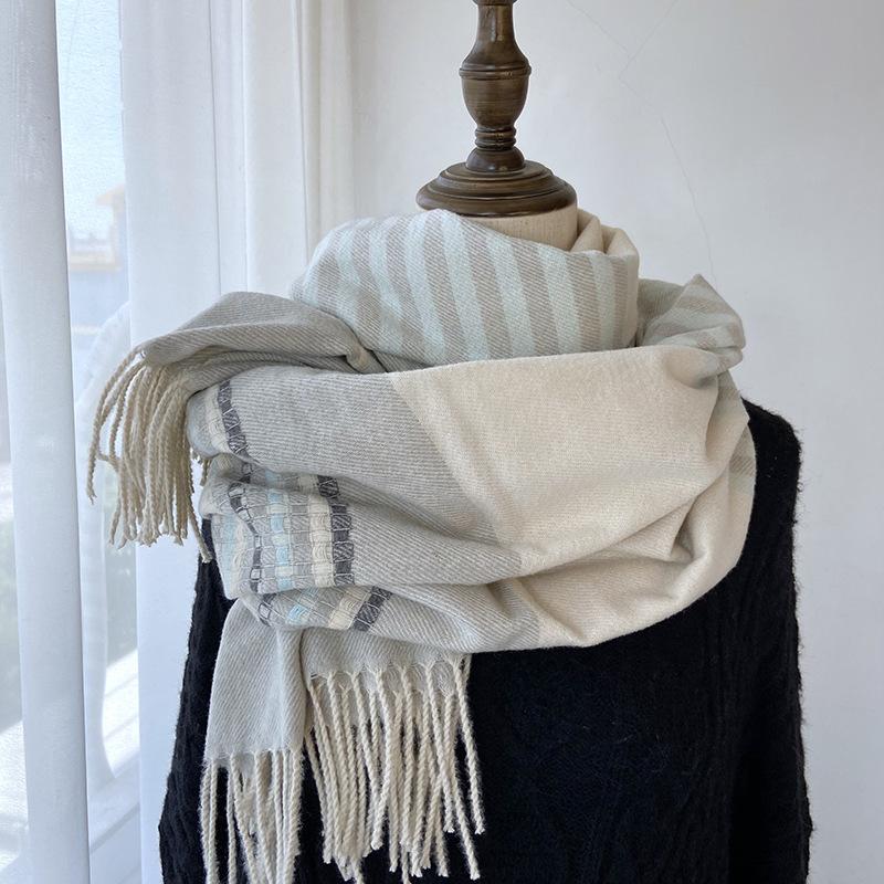 Plaid Tassel Scarf - Soft Imitation Fleece, Warm & Windproof Shawl for Men and Women, Perfect for Autumn and Winter Outdoor Fashion