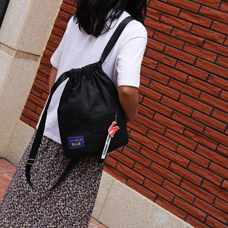 Drawstring Backpack Female Korean Small Backpack Male Student Schoolbag Canvas Bundle Pocket Ins Leisure Travel Bag