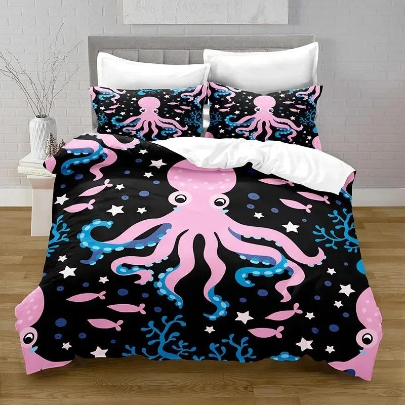 New Cartoon Ocean Fish Duvet Cover Marine Theme Bedding Set Twin Decor Microfiber Sea Underwater World Comforter Cover
