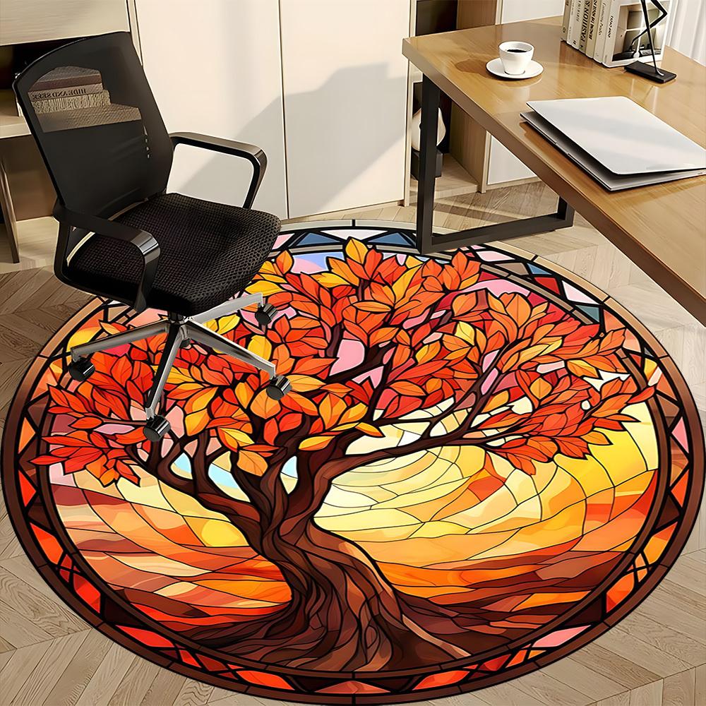 1pc Autumn Tree Office Round Area Rug, Under Office Chairs Bedroom Living Room Home Decor, Room Deco