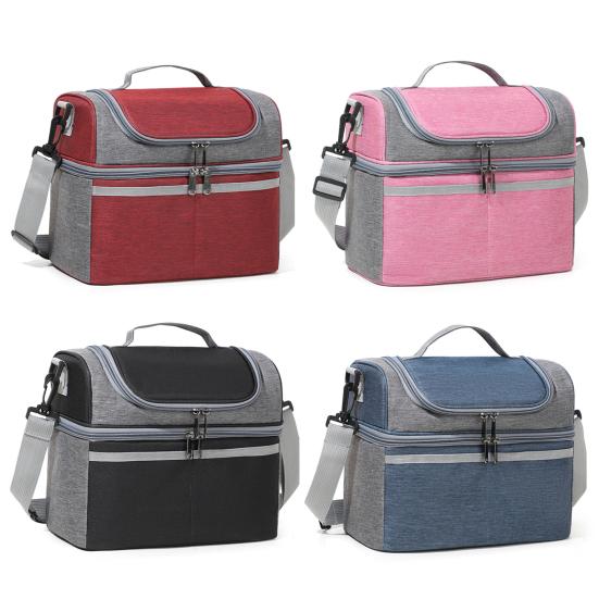 Insulated Lunch Bag Double Deck Lunch Tote Large Leakproof Expandable Lunch Box Reusable Tote Cooler Bag with Pocket for Work Picnic Outdoor
