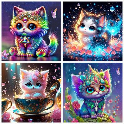 DIY Алмазная картина Мозаика Кот Мультфильм Полный квадрат Круглый Вышивка крестом Набор Животное Фэнтези Домашний Декор