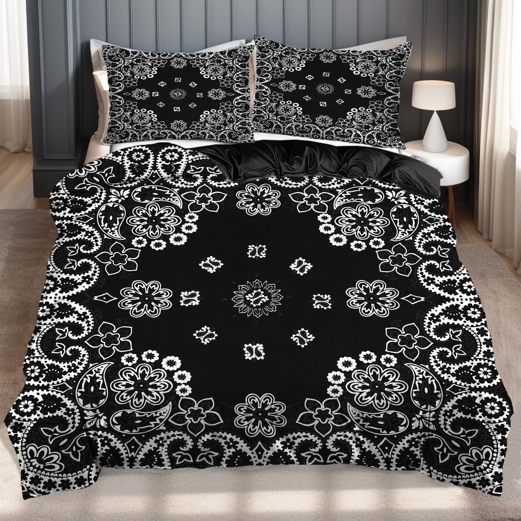 Classic Black Paisley Art Flower 3D Printed Quilt Cover Vintage Bedding Cover Home Polyester Textiles Duvet Cover Pillowcase