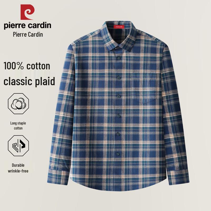 Pierre Cardin Мужская клетчатая рубашка с длинным рукавом из байки