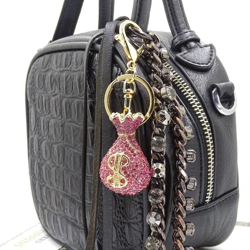 3D Dollar Bag Shaped Women's Bag Accessories Rhinestone Key Chain Fashion Pendants Party Favors Car Keys Decoration Accessory