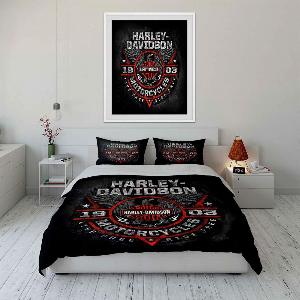 Harley-Davidson Logo Graphic Bedding Duvet Cover Set Duvet Cover Pillowcases (1*Duvet Cover 2*Pillowcases, without duvet insert)