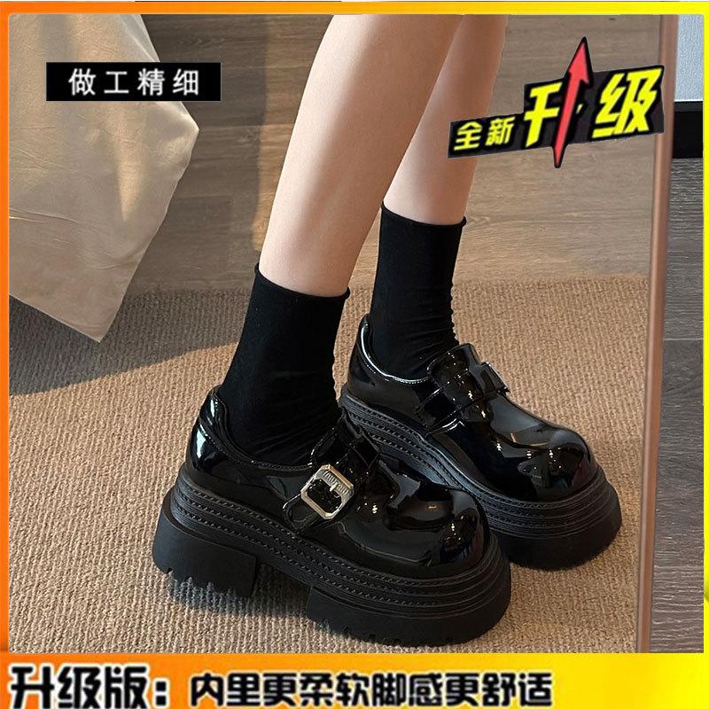 Leather Platform Small Leather Shoes Women's 2025 New Spring British Style Thick Heel Height Increase Big Head Mary Jane Love Single Shoes