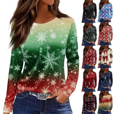 Женская модная повседневная футболка с круглым вырезом и разрезом по низу, длинный рукав, свободный принт