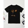 European sizes Trendy Cartoon Bear Print Children's T-shirt, Unisex Spring/Autumn Hooded Sweatshirt, Casual Sportswear Top with 67 Number Pattern
