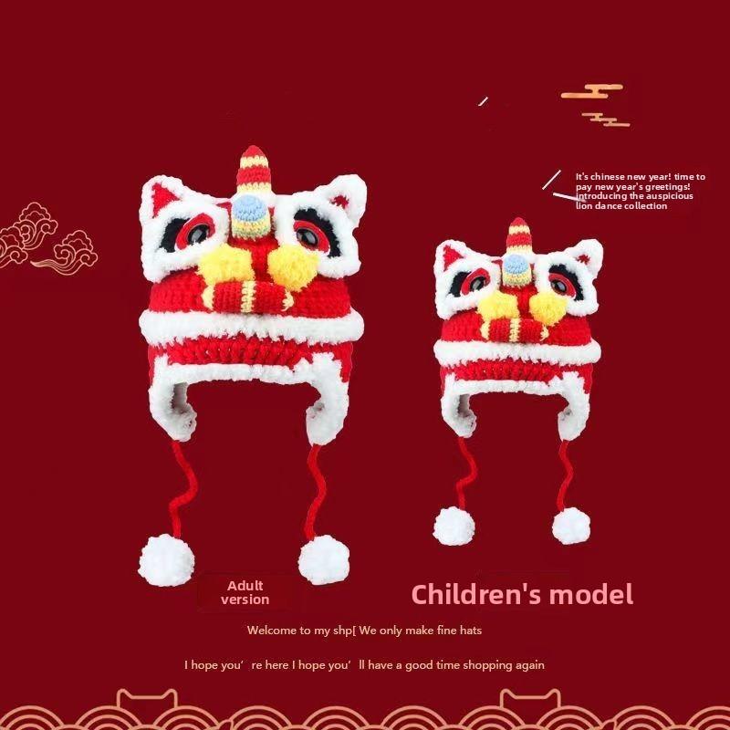 Style Handwoven Parent Child Tiger Head Hat With Warmth And Breathability For Winter Fashion