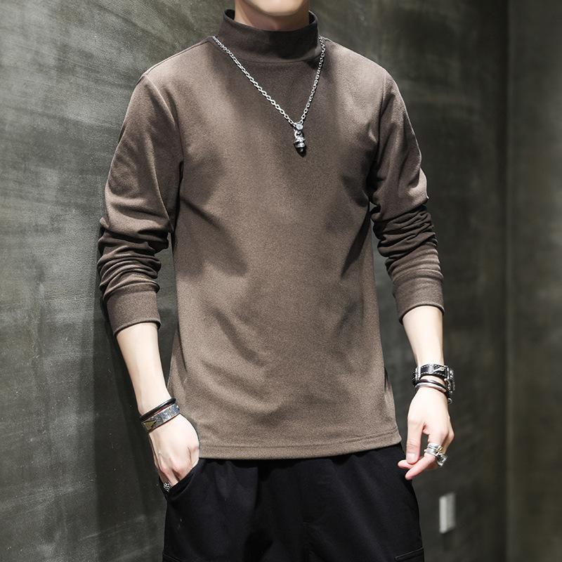 Мужская базовая футболка с полуворотником-стойкой, теплая футболка с длинным рукавом на осень и зиму, нижнее белье, двухсторонняя велюровая футболка, мужской топ