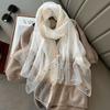 Spring and Summer Fake Silk Scarf Women's Shading Temperament Shawl Fashion Scarf Beaded Scarf