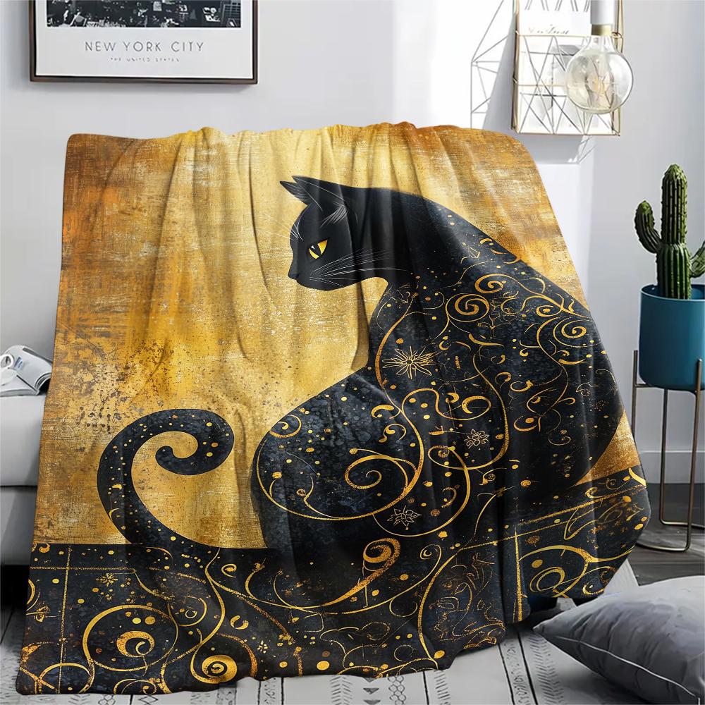 Gothic Dark Little Black Cat Print Flannel Blanket,High quality Comfortable for All Seasons,Home Decor,Warmth and Comfort,Perfect for Christmas Gifts