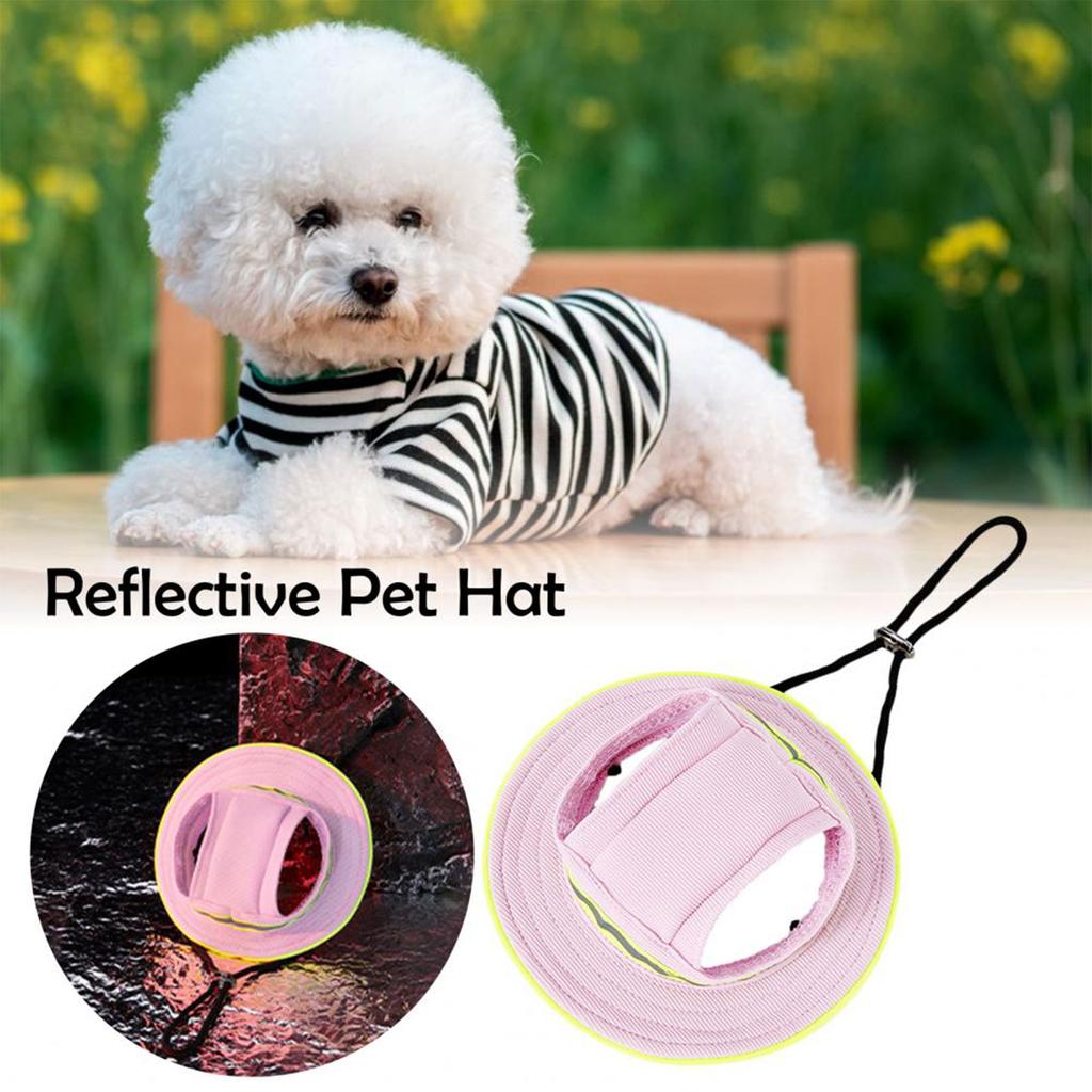 Reflective Pet Cap for Night Walk Safe Dog Hat with Adjustable Neck Strap Breathable Puppy Walking Hat Camping Gear