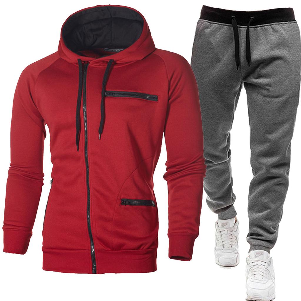 Новый мужской однотонный спортивный повседневный свитшот на молнии, флисовый кардиган с капюшоном, толстовка, куртка, спортивные штаны, комплект