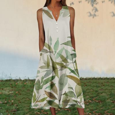 Женское миди-платье с цветочным принтом, летнее, с коротким рукавом, с лацканами, платье-майка, повседневное, до колена