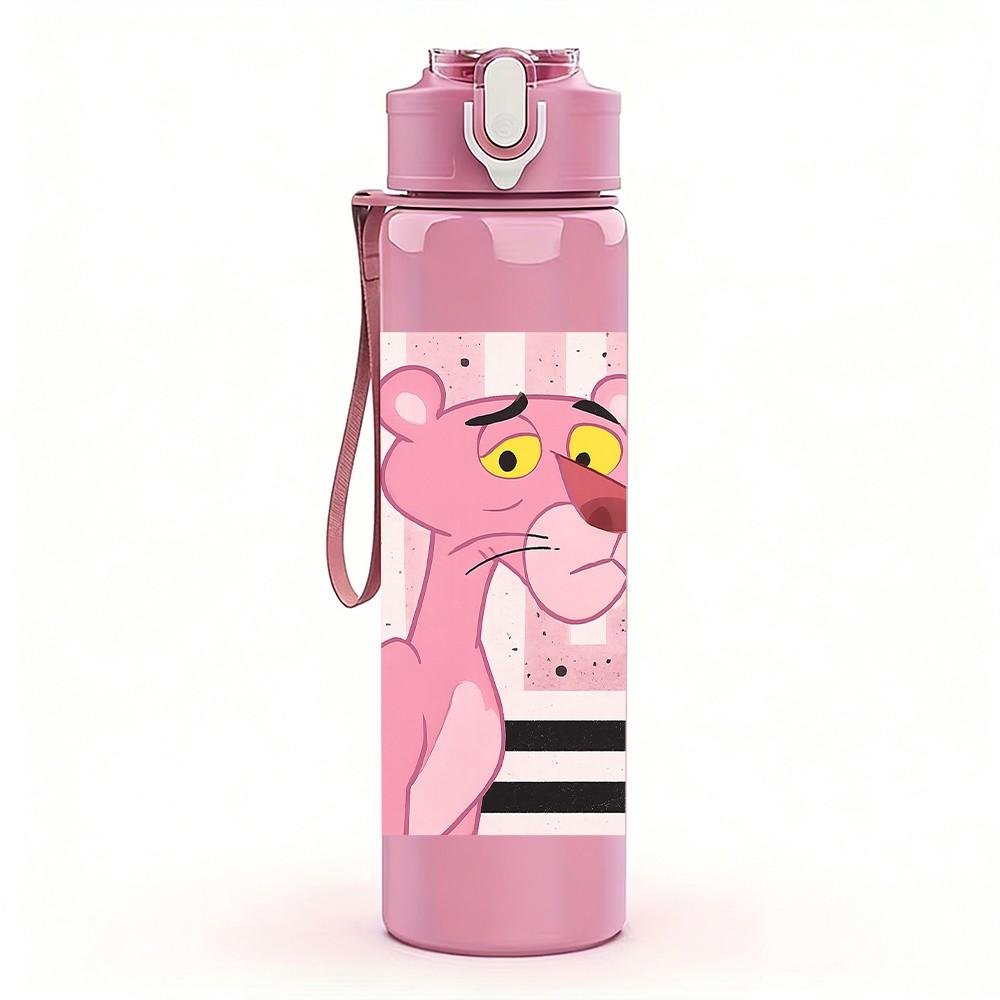 1PC Pink Panther Cartoon Character 750ml Color Plastic Sports Water Bottle Leakproof Flip Straw Lid Suitable for Sports Office Home Use