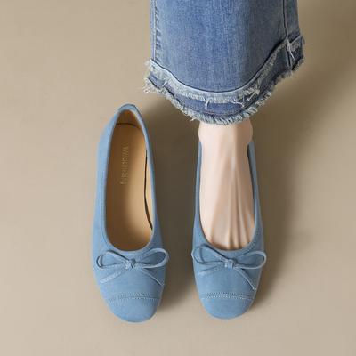 Weiwei girl 313-22 французские туфли на плоской подошве женские балетки с бантом и неглубокой горловиной на мягкой подошве замшевые шапочки женские