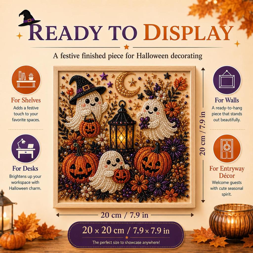 Halloween Ghost & Pumpkin 3D Pearl Art DIY Kit for Adults Cute Spooky Diamond Painting Craft Kit