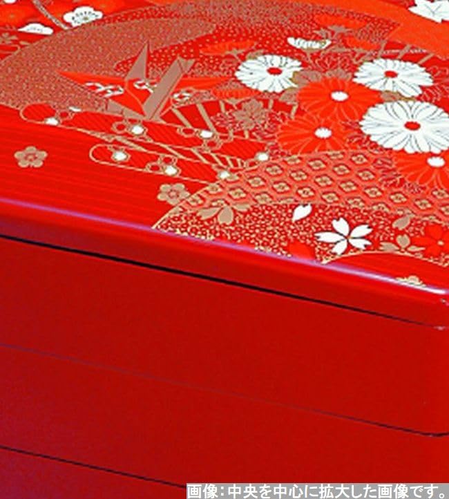 Recreation Bento Box Made In Japan 3 Tiers 8 Dimensions Red Fan Surface X X J-kitchens (Lunch Box) 24.1cm 24.1cm 17.4cm