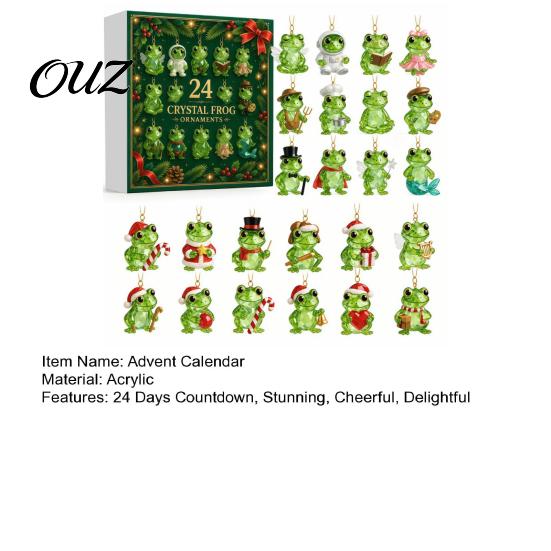 Xmas Tree Hanging Decor Frog Advent Calendar 2026, 24 Days 2D Acrylic Crystal Pattern Christmas Decorative Ornaments Countdown Calendar, Frog-Themed