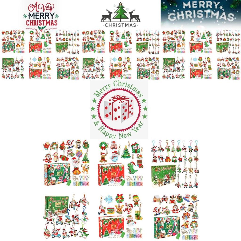 Festive Acrylic Christmas Diy Blind Box Keychain Set With Sparkling Diamond Art 15 Pieces