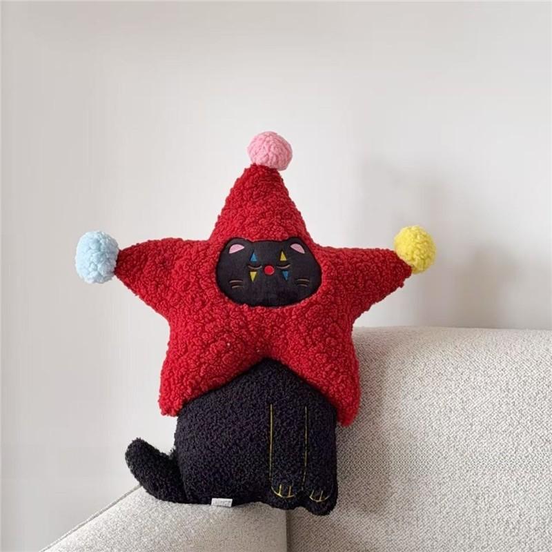 Милая Кошка Мультяшная Вышитая Звезда Плюшевая Подушка Для Декора Гостиной