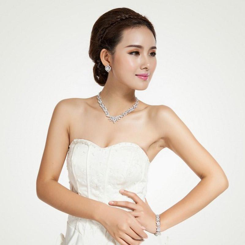 SLBRIDAL Luxury Sparkling Bridal Cubic Zircon Necklace Earring Set Wedding CZ Jewelry Set Women Prom Jewelry