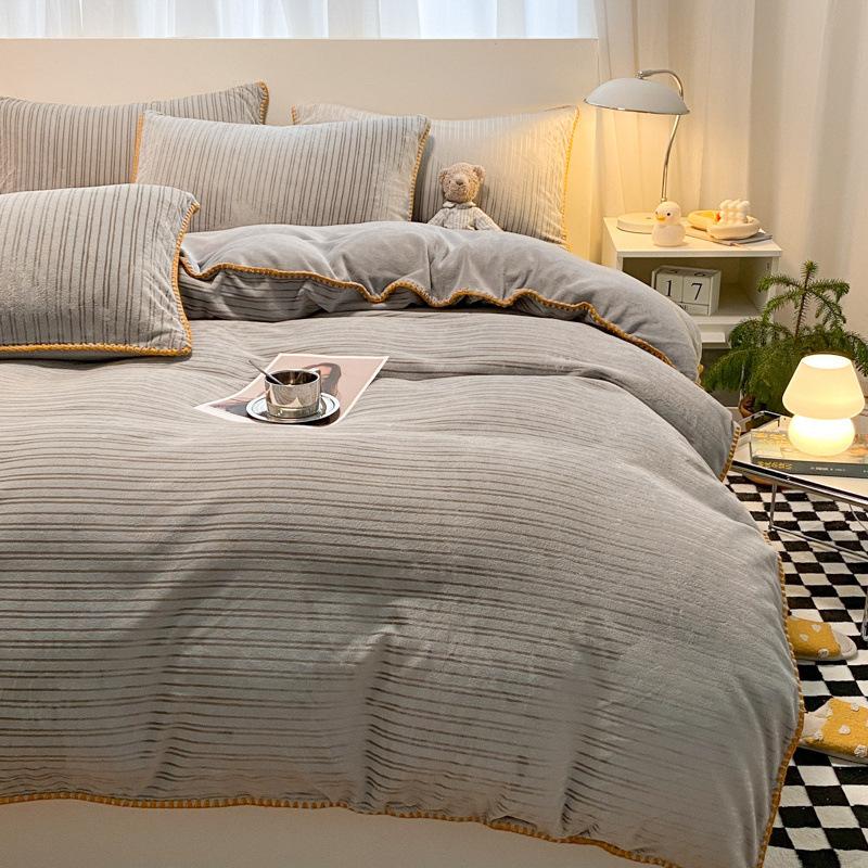 Thickened Yarn Dyed Milk Velvet Bed Top Four Piece Set Of Winter Bound Coral Velvet Quilt Cover Flannel Sheet Quilt Cover