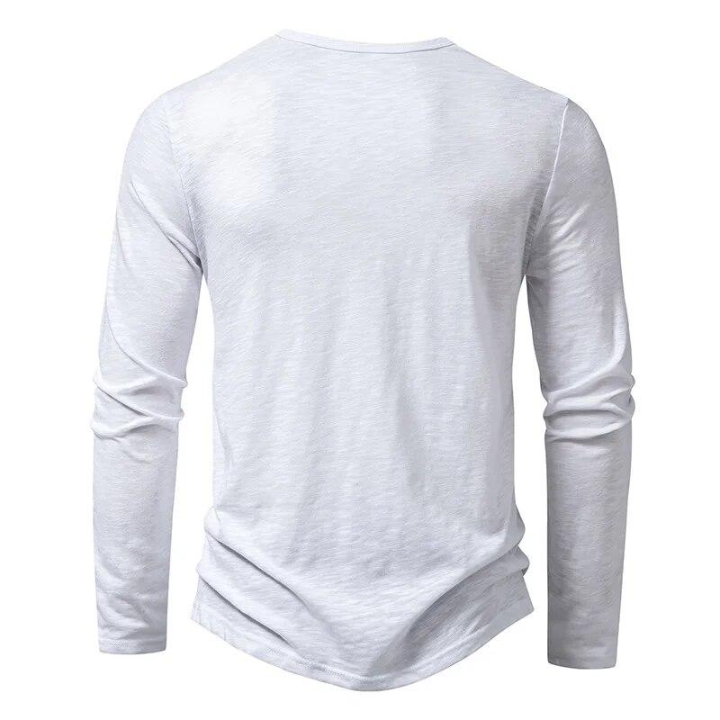 Men's Bamboo Cotton Henry Collar Men's Fashion Long Sleeve T-Shirt