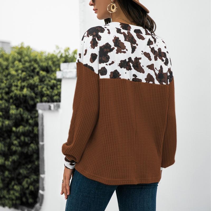 Women's Loose Top Casual Leopard Print Button Long Sleeves