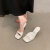 New Square Toe Ankle Strap Silver Satin Bow High Heel Cool Slippers Thin Heel Open-toed Women's Sandals