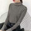 Осень-зима, новая полосатая вязаная нижняя рубашка с полувысоким воротником, женский свободный внутренний пуловер, свитер, топ
