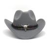 Western Cowboy Hat Cow Head Accessories Cowboy Hat Monochrome Felt Hat Women Big Brim Outdoor Knight Hat Autumn Winter Jazz Hat